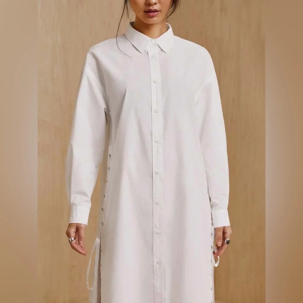 SHEIN X MONSE Side-Laced Button-Down Shirt Dress - Picture 6 of 9